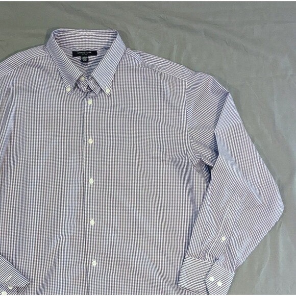 Structure Size Large Mens Shirt Lightweight Button Fitted Purple Check LS 16 - Picture 2 of 6